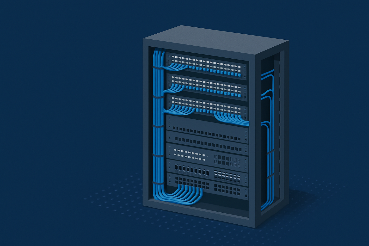 A large networking rack. Structured cabling standards in MDF Design.